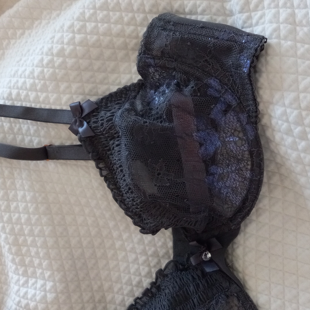 SAVAGE X FENTY SXF Minimizer Bra Gray Sz 34D Lace Floral UW Elastic Design